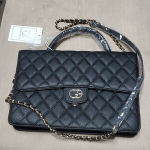 GRACE ELIZABETH Black Handbag Cross Body Purse / Gold Metal Cross Body Strap New